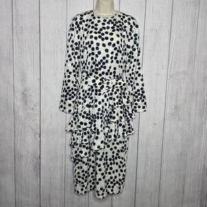VTG Noah's Flood Polka Dot Drop Waist Ruffle Dress Belted, sz XS/Small